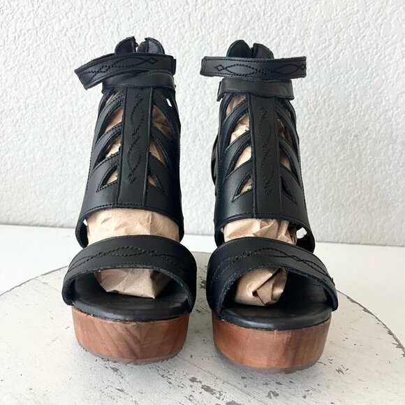 NEW Lane Boots BECCA Womens Black Wedges 8.5 Western Sandals Cowgirl Leather - Picture 4 of 10